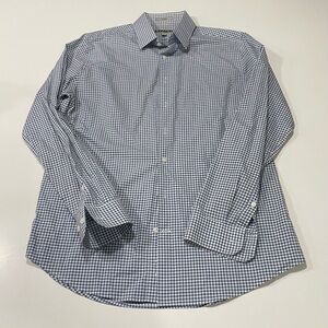 Express Men's Navy and White Gingham Shirt
